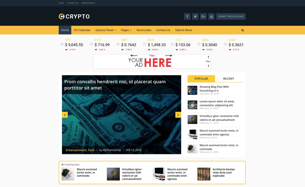 Crypto – A Bitcoin & Cryptocurrency WordPress Theme