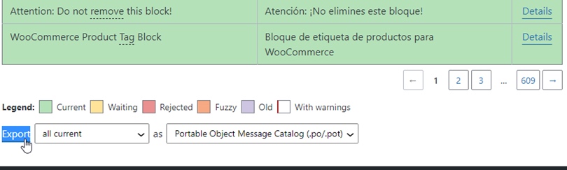 WooCommerce export language po