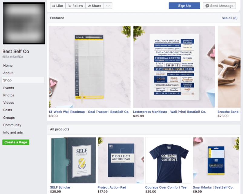 Facebook shop example