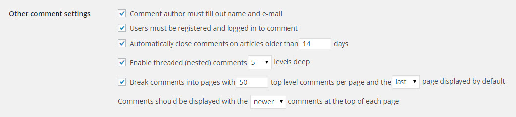 WordPress Other Comment Settings