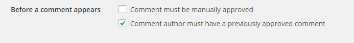 WordPress before a comment appears field