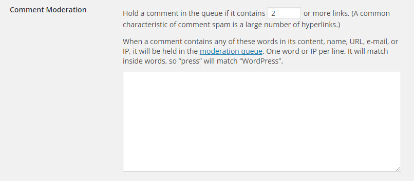 WordPress comment moderation field