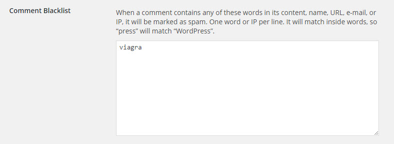 WordPress comment blacklist field