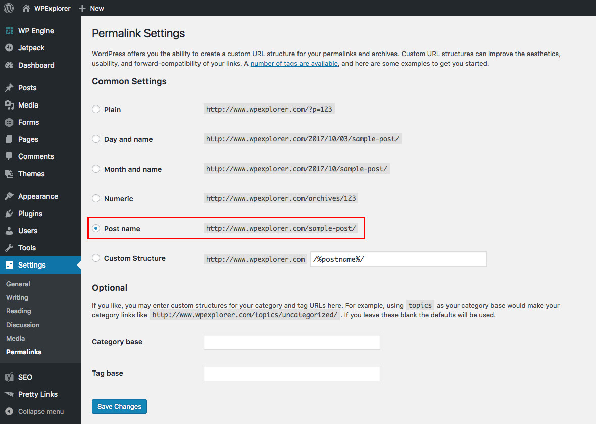 WordPress Permalinks Settings