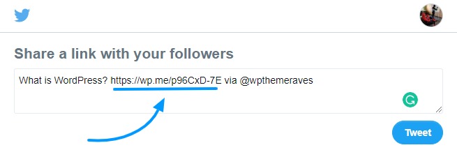 share wp.me shortlinks on twitter