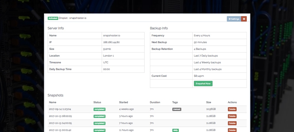 SnapShooter DigitalOcean Backups