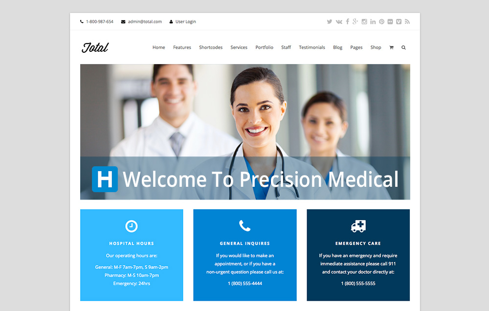 Total Multipurpose WordPress Theme Medical Homepage