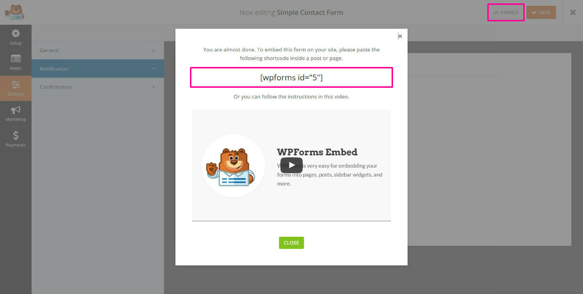 WPForms Embed Form