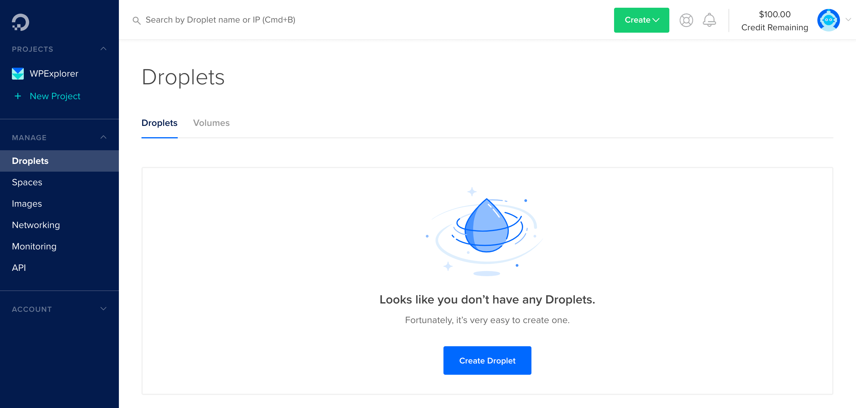 create a new droplet in digitalocean in wordpress