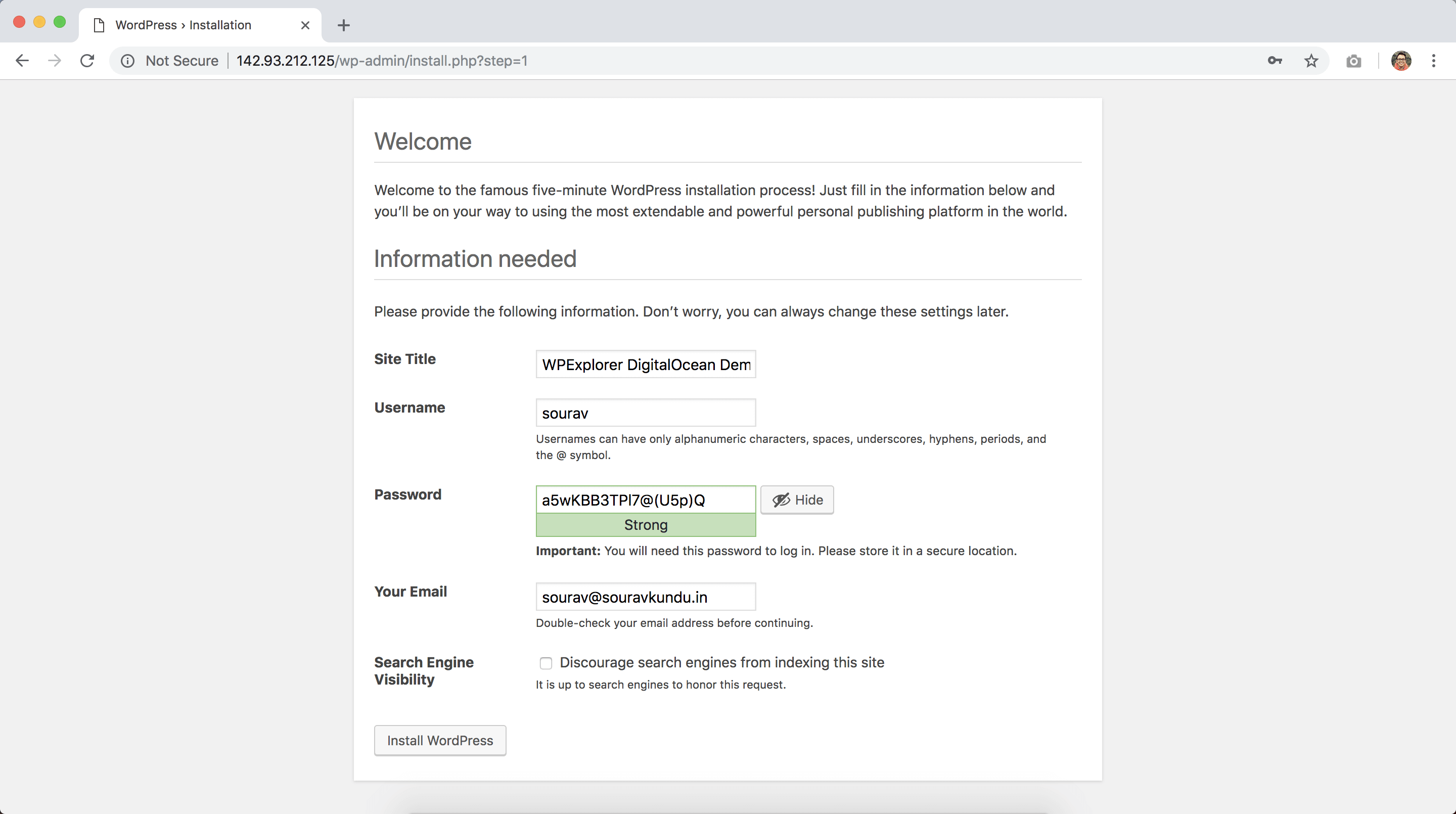 installing wordpress in digitalocean 2/2