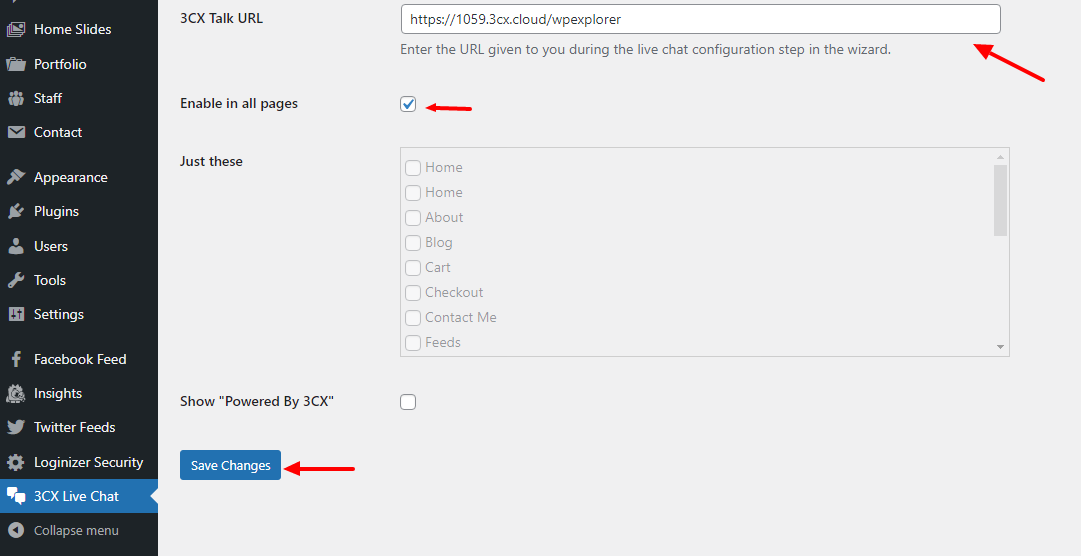 3cx live chat settings