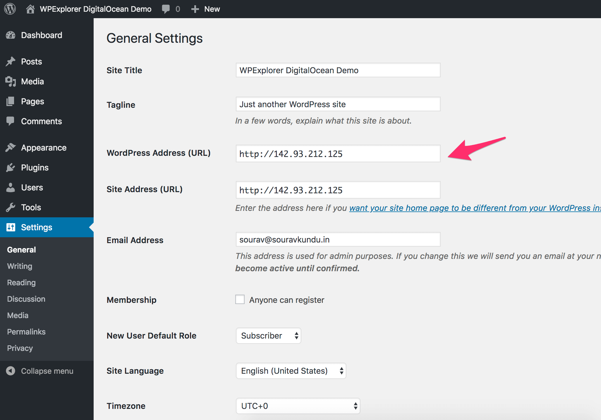 default wordpress install