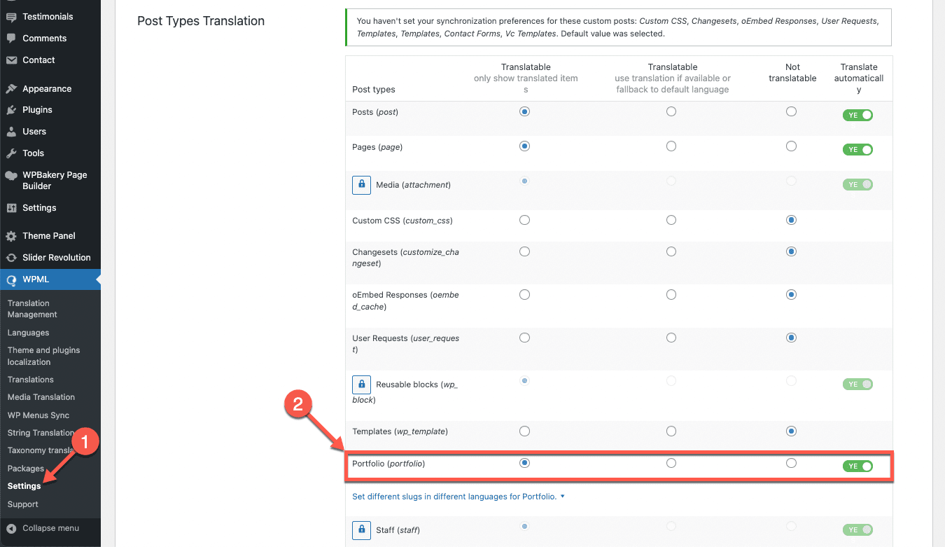 WPML Custom Post Type Translation Settings