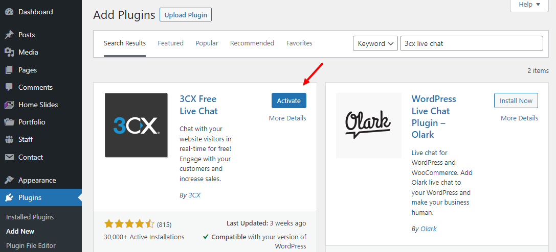 3cx live chat activate plugin