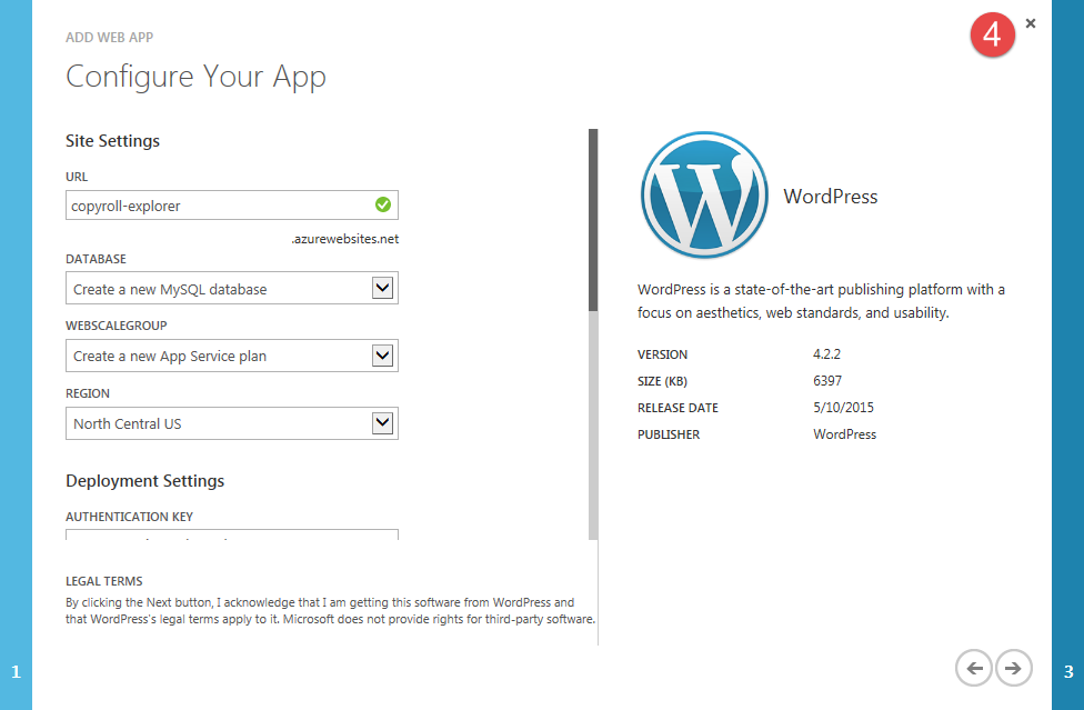 azure-install-wordpress-azure-step-2-2-config-region