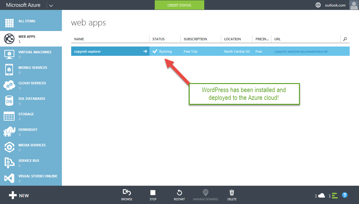 azure-install-wordpress-azure-step-2-3-success-app-created