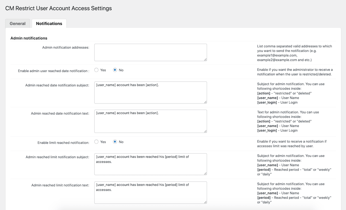 CM Restrict User Account Access: Admin Notifications