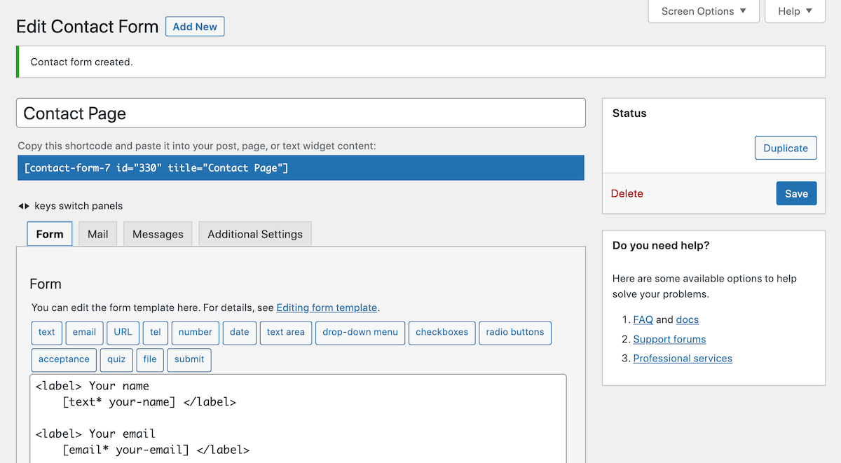 Contact Form 7 Shortcode