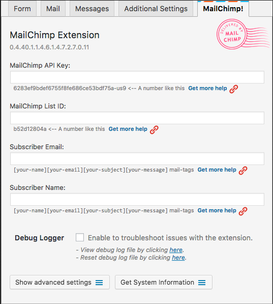 Contact Form 7 Settings