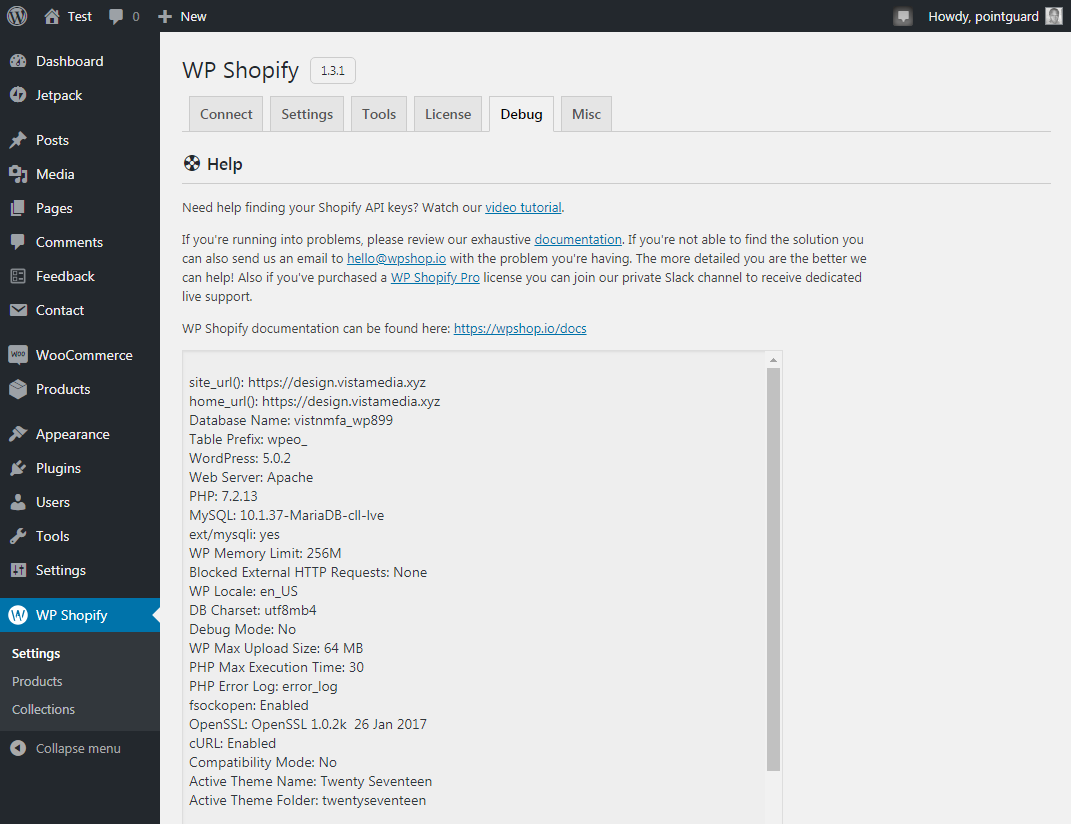 ShopWP debug