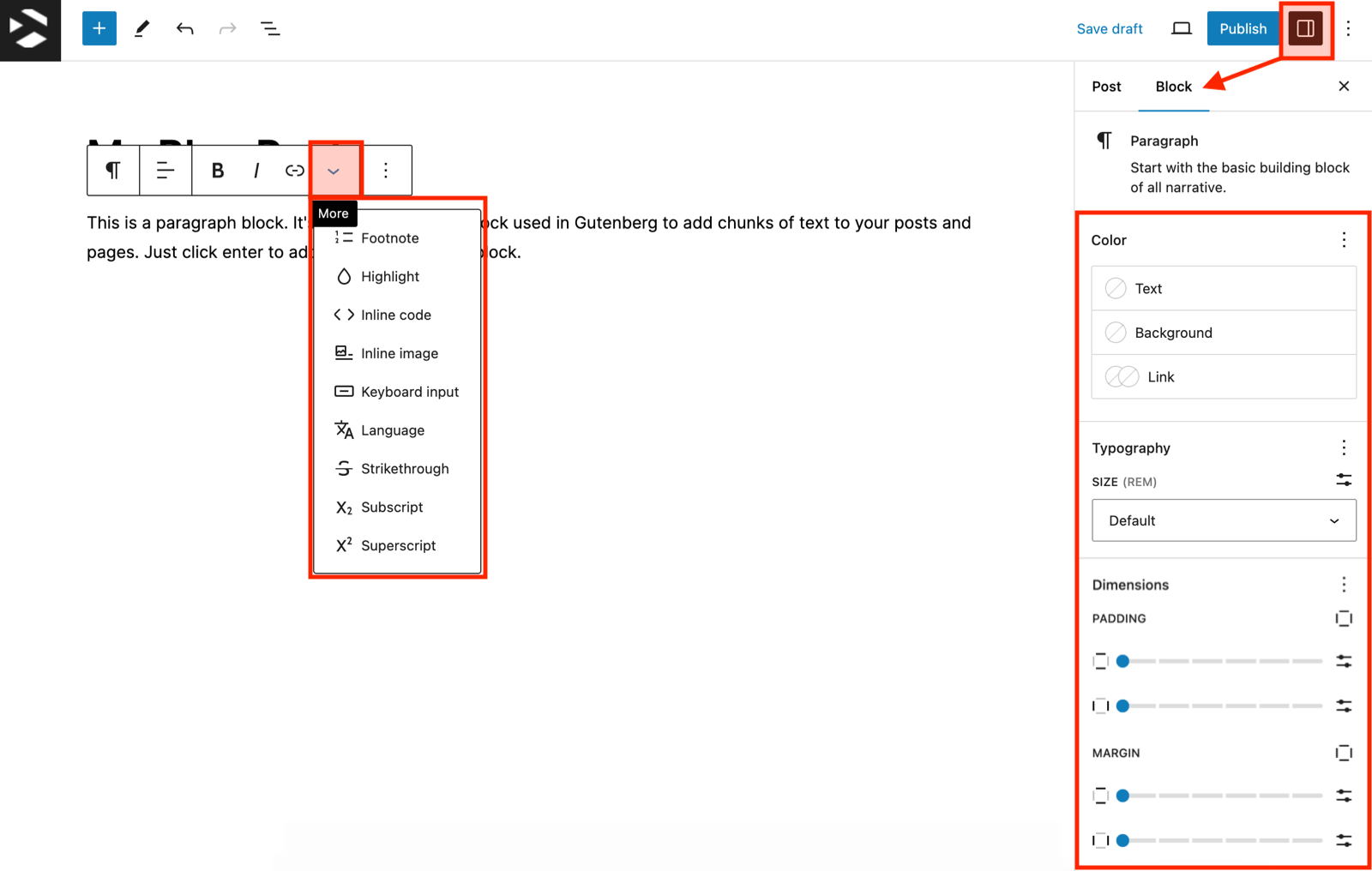 Paragraph Block Settings