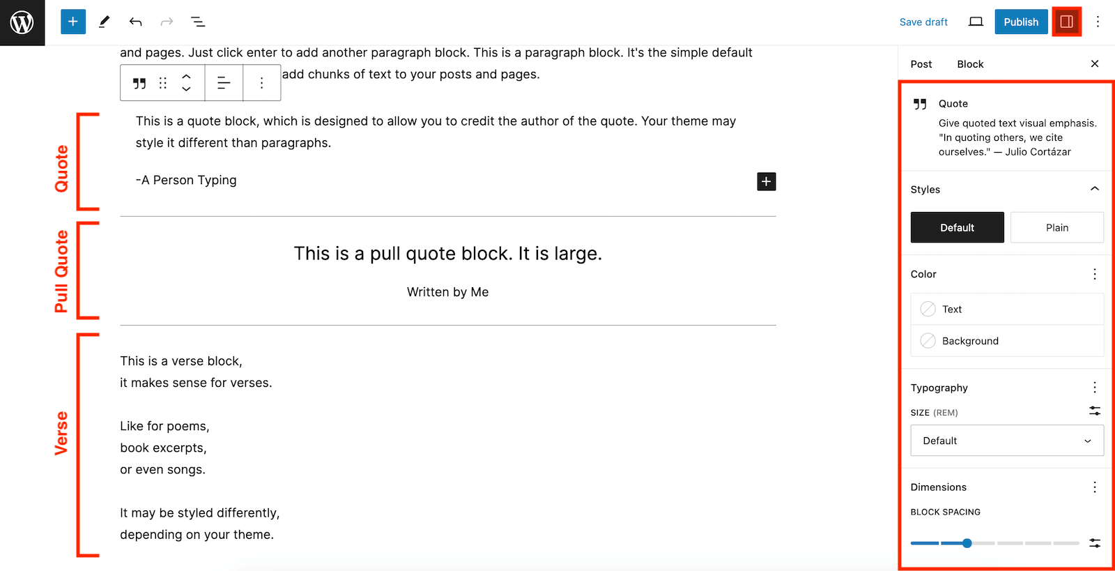 Quote Block Settings