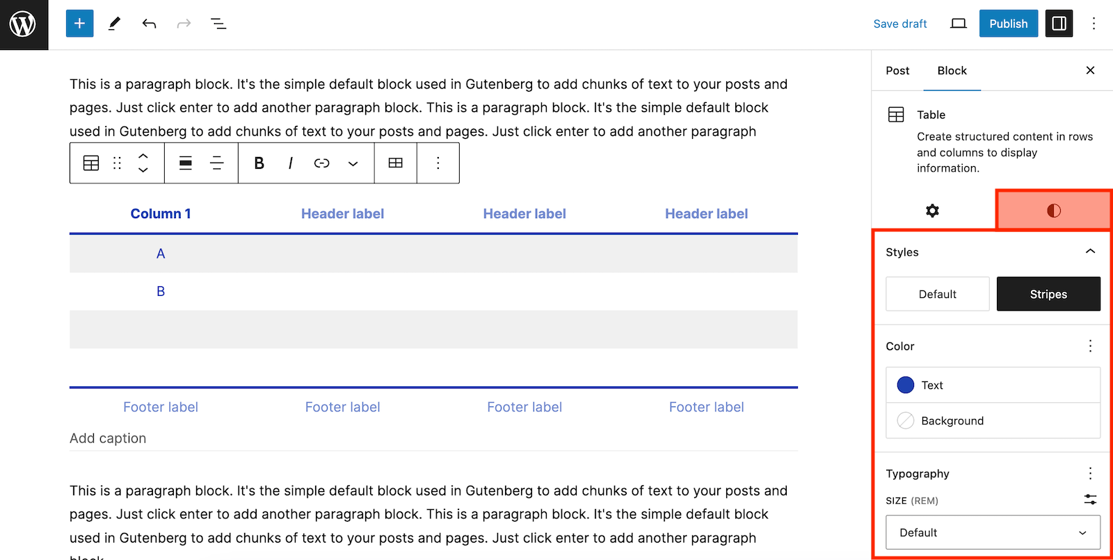 Table Block Styles