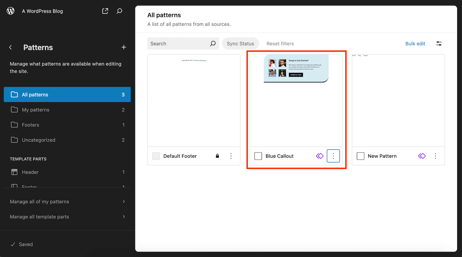 Editor Patterns section