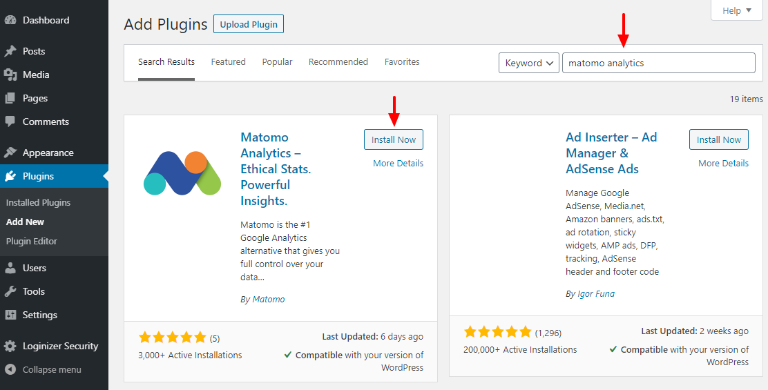 installing matomo analytics plugin