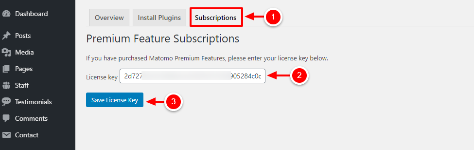 matomo license activation