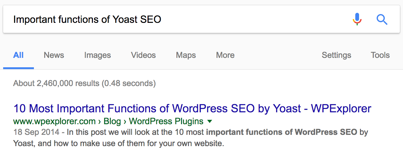 Screenshot of SEO results.