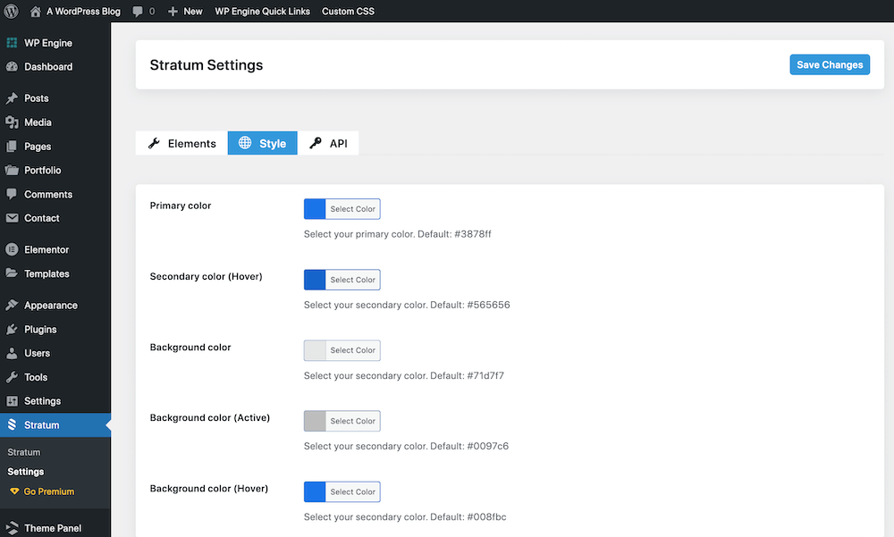 Stratum Settings: Style