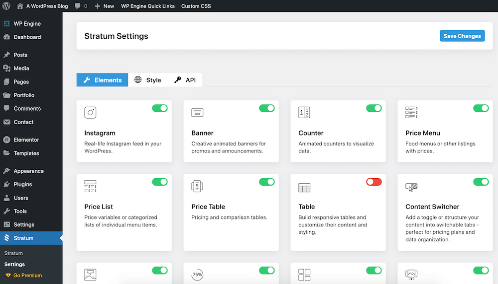 Stratum Settings: Elements