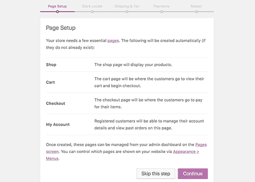 WooCommerce Page setup