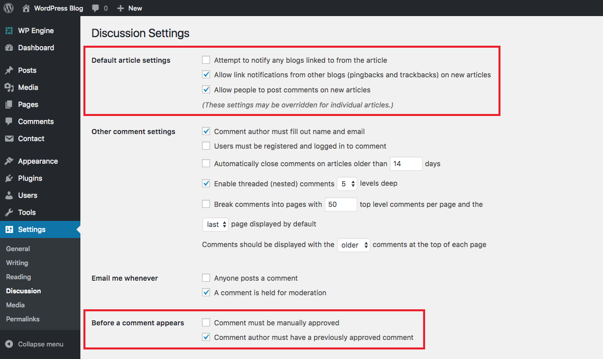 WordPress Settings: Discussion