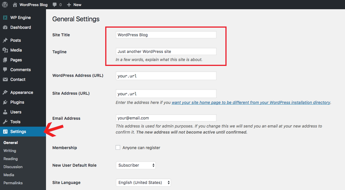 WordPress Settings: General