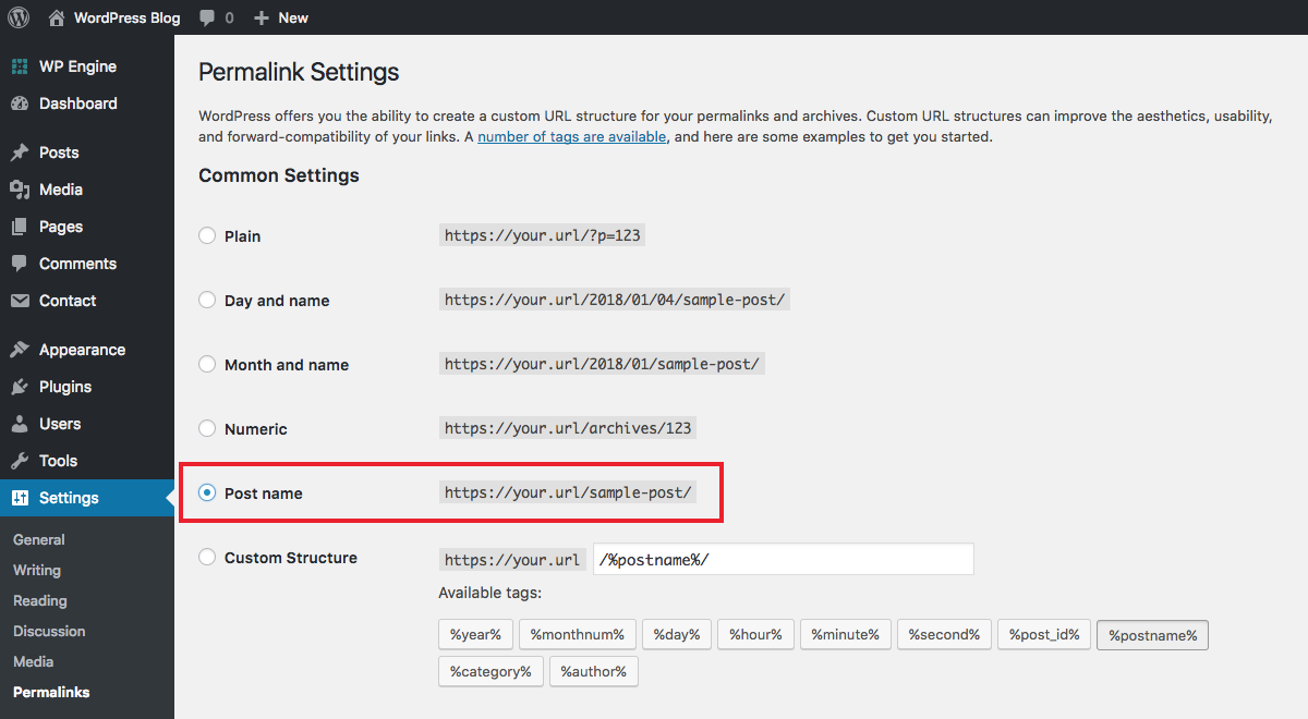 WordPress Settings: Permalinks