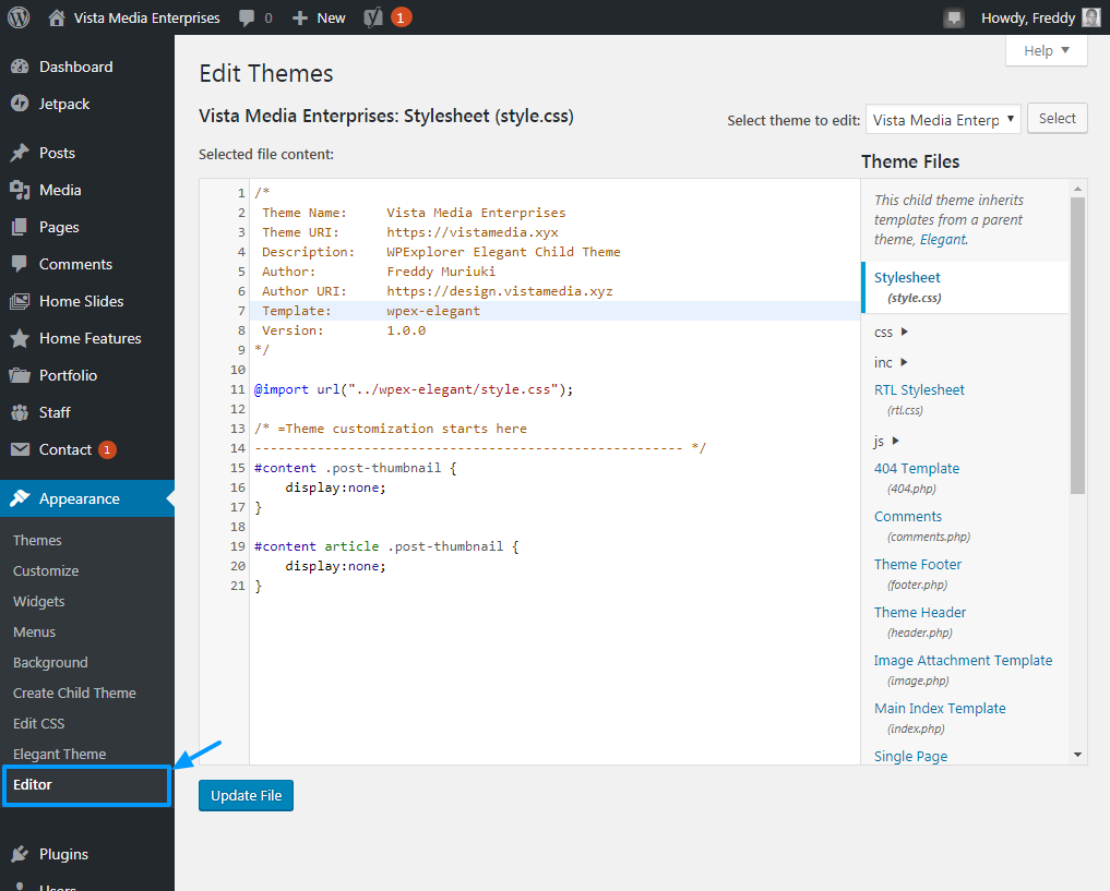 WordPress Theme Editor