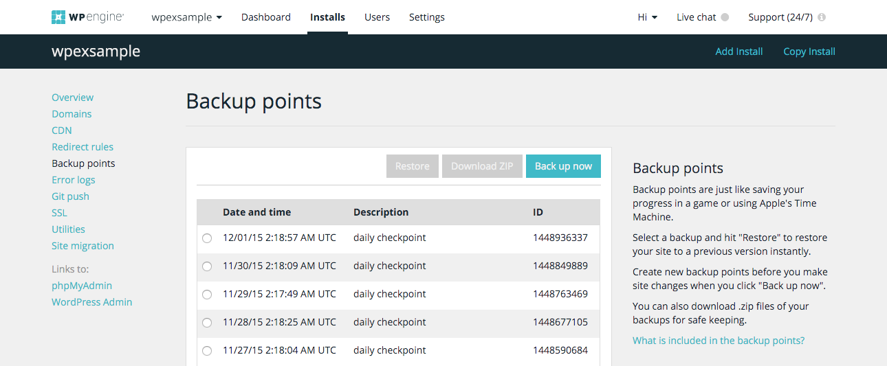 WP Engine Backups