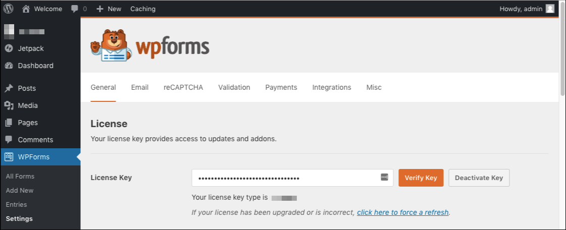 WPForms License Key