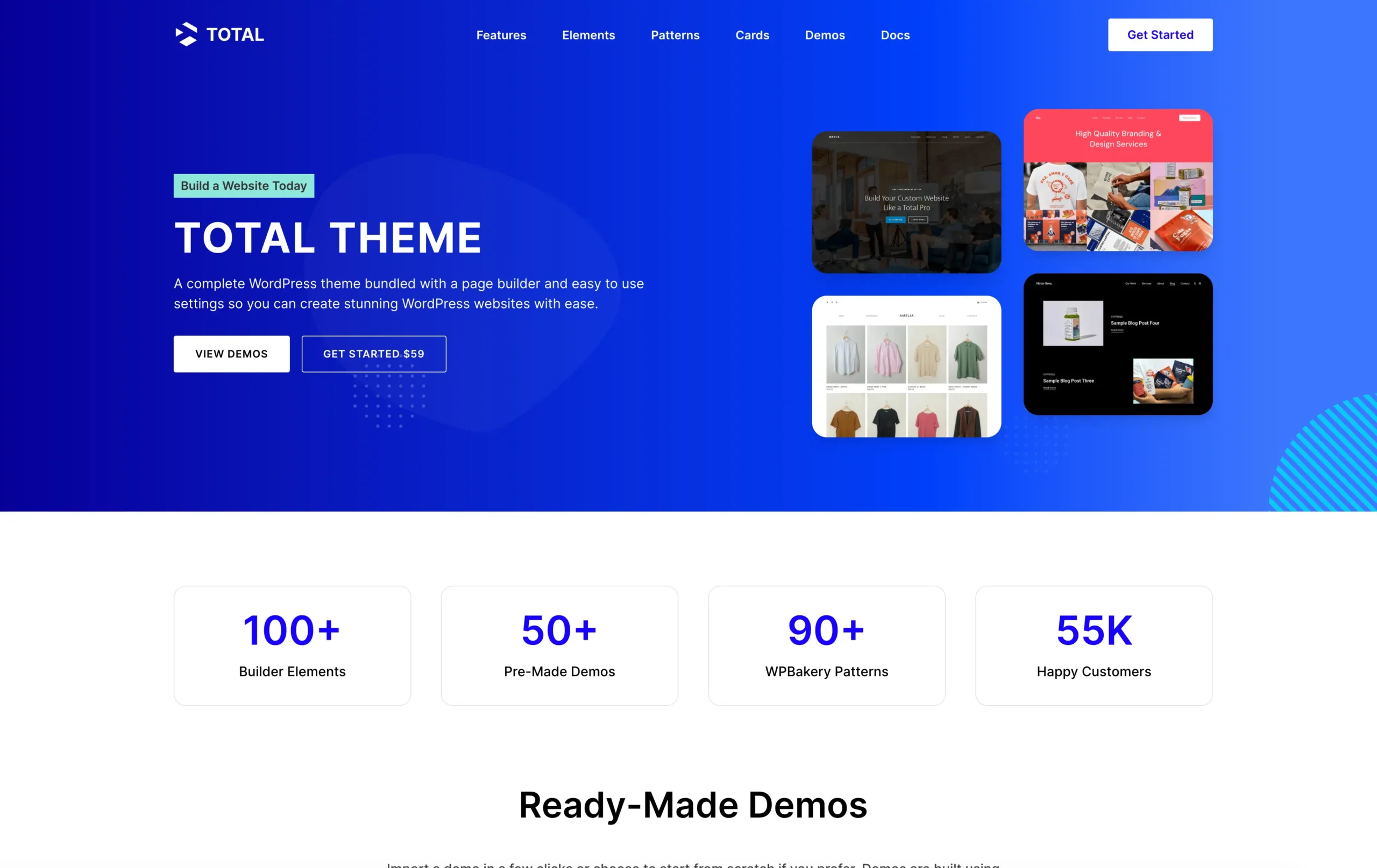 Total WordPress theme landing page